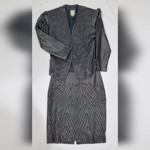 Elegant Black Leather And Sequin Women's Jacket & Skirt Set